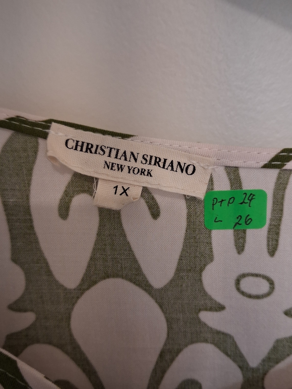 Christian Siriano Olive & White Printed V-Neck Blouse - Picture 7 of 7